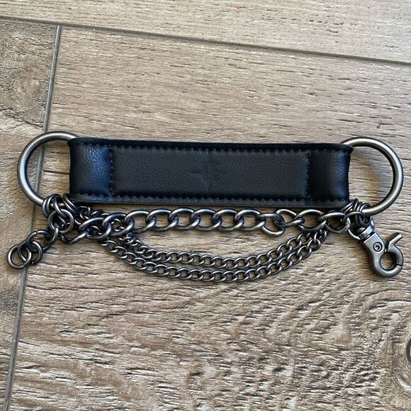 Dolls Kill Darker Wavs Obsession Box Exclusive Black Vegan Leather Cuff w Chains - Picture 1 of 5
